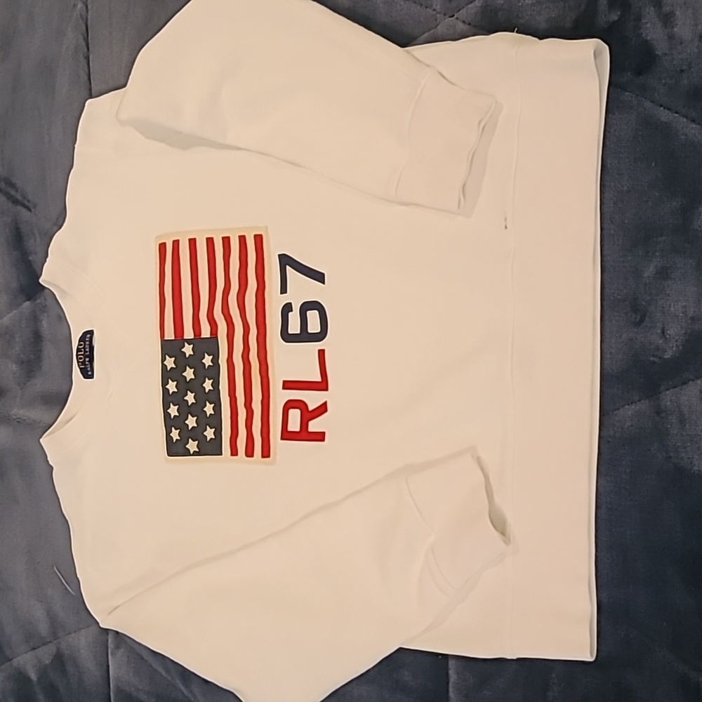 POLO Ralph Lauren sweatshirt,  boys L (14-16), flag on front, nearly new